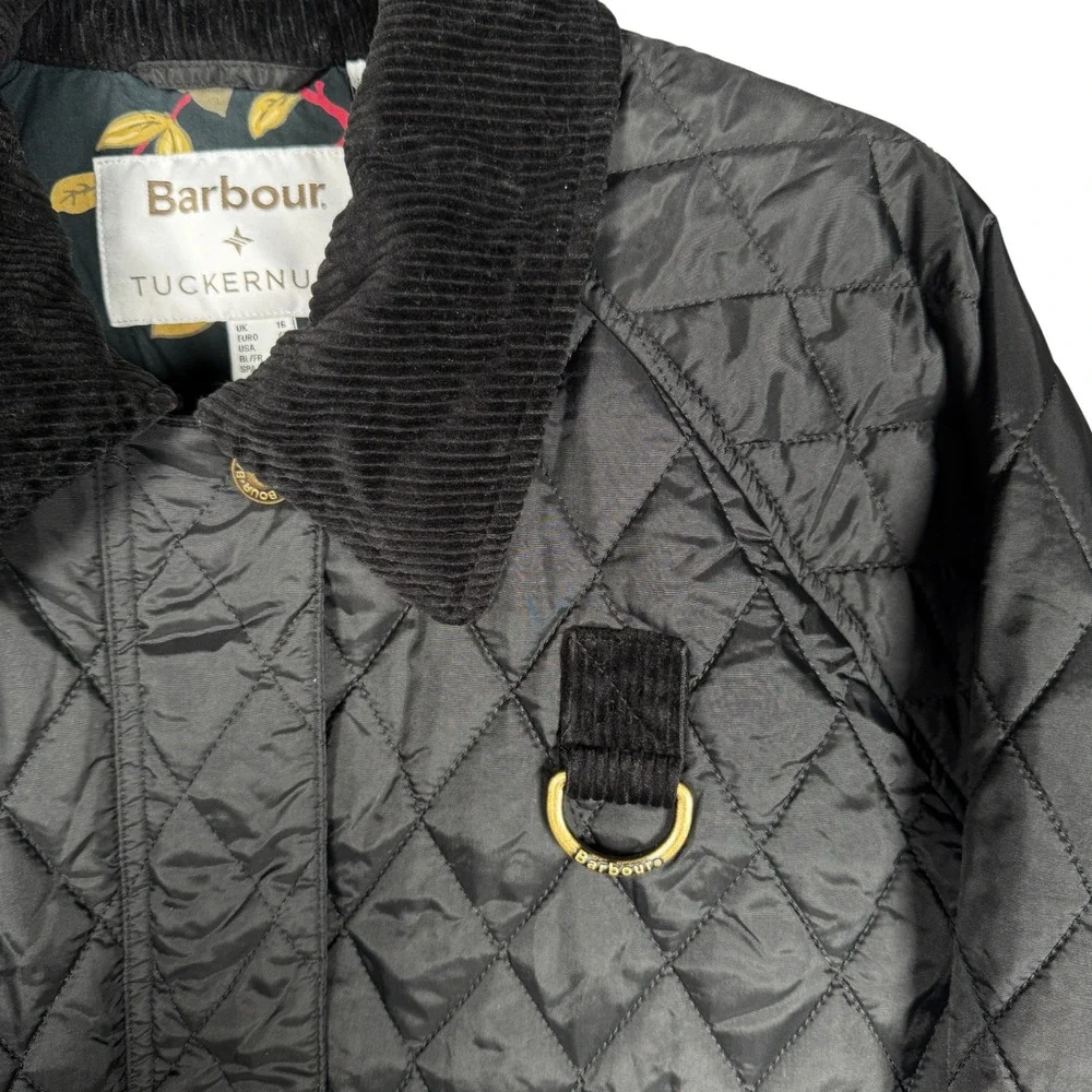 Barbour x Tuckernuck Kinsley Quilted Jacket Black Floral Lined Womens Sz 12 - Picture 6 of 16